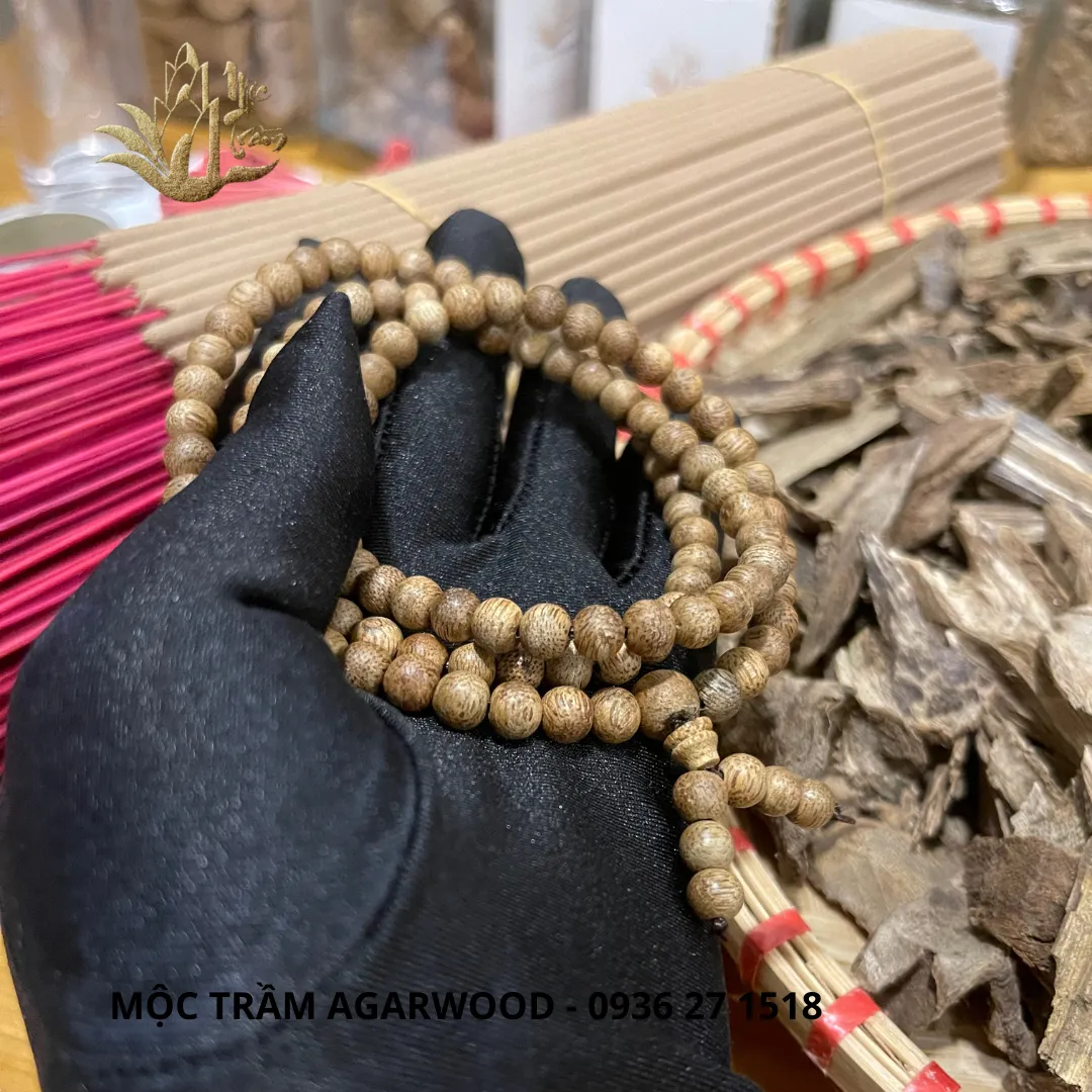 108 Bead Agarwood Mala Bracelet – Natural Kien Toc Oud from Khanh Hoa (6mm)